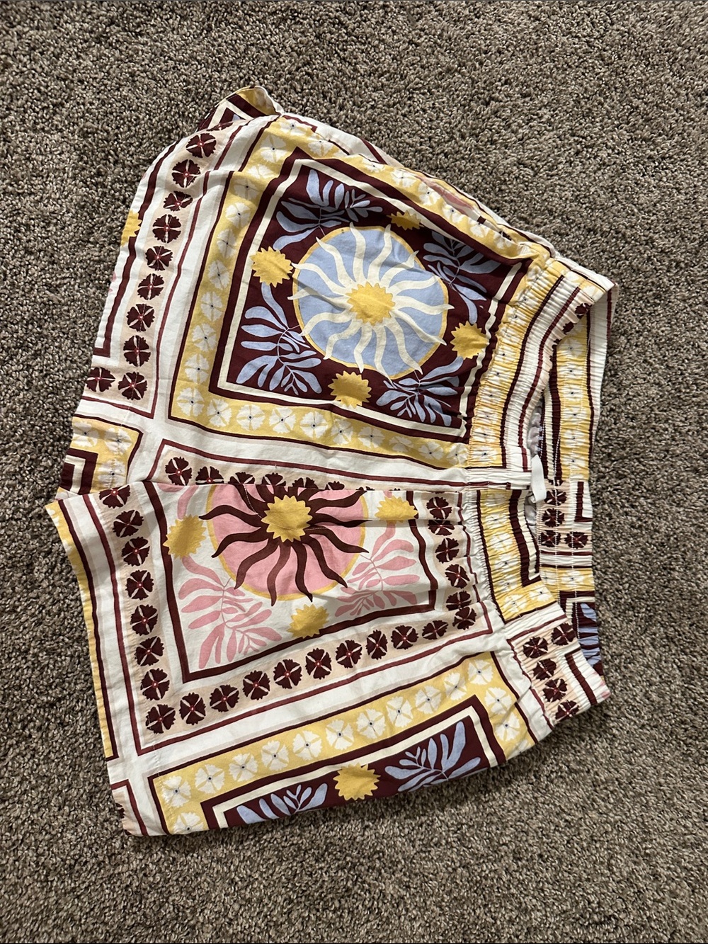 H&M Sunburst Printed Elastic-Waist Shorts - Yellow, Pink, Blue, Brown, Cream